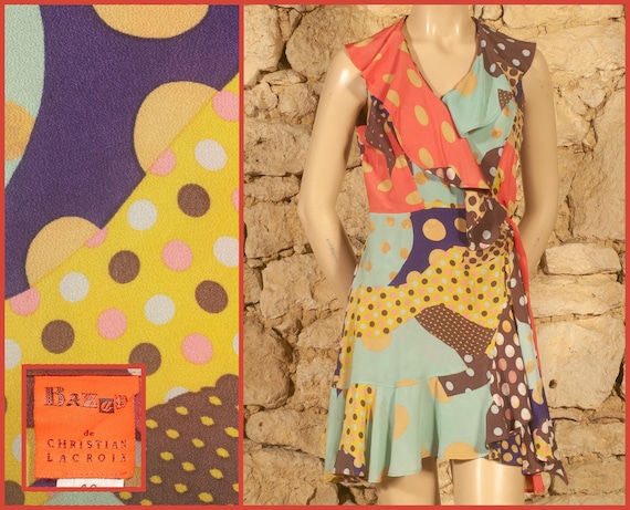 Christian Lacroix, Christian Lacroix-Bazar - Vintage 90s Wrap Dress (size UK10/12, US6/8, FR38/40, D36/38, IT42/44)