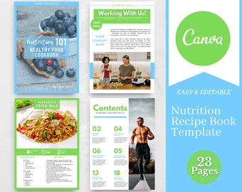 Nutrition eBook Template Canva – Editable Recipe & Wellness Workbook (23 Pages, Digital Download)