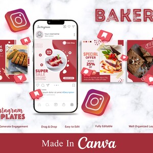 245 Bakery Instagram Templates, Posts For Cake Decorator, Bake Shop, Bakery Branding Kit, Baking Editable Posts, Small Business