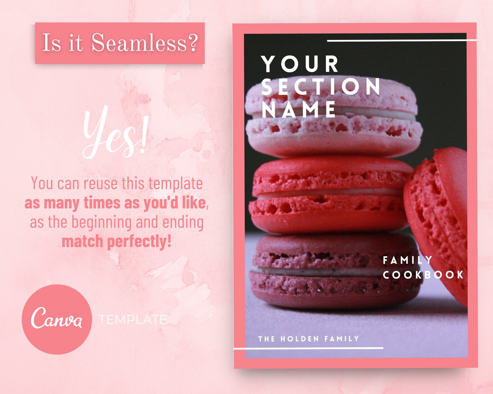 60 Pink Recipe Book Templates, Canva Template, Printable Recipe Book