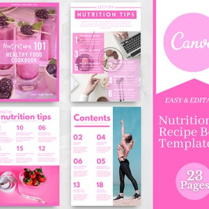 23 Nutrition Cookbook Template Canva, Recipe eBook, Healthy Eating Design, Recipe book template for Nutrition and Wellness coaches