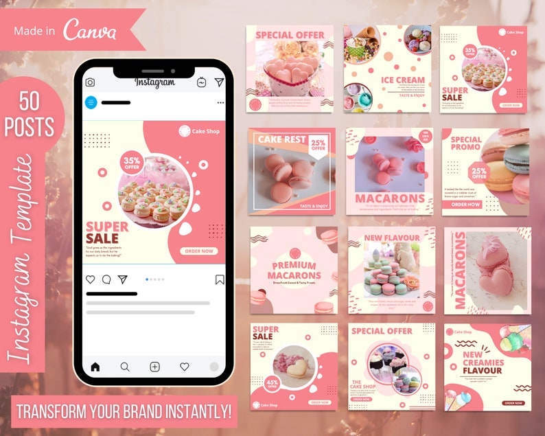 50 Bakery Instagram Post Templates Canva Template Bake Shop Etsy