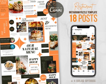 Szablon układanki na Instagramie Canva – edytowalny projekt siatki dla blogerów kulinarnych i restauracyjnych