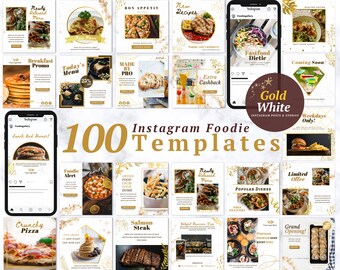 100 Canva Instagram Templates Restaurant & Food Social Media Pack Posts Stories