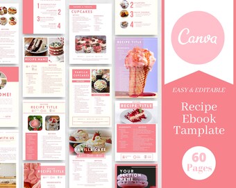 Rezeptbuchvorlage Canva - 60-seitiges Familienkochbuch & Pink Bakery Pastry Design (bearbeitbar druckbar)