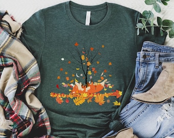 Cottagecore Fox Fall Leaves Shirt: Outdoorsy Autumn Clothing