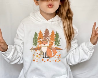 Cute fox hoodie gift for kids woodland animal lover gift for nature lover fox clothing forest tree outdoors travel sweatshirt gift for kid