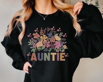Botanical auntie sweatshirt wildflowers aunt gift cool aunt club aunt sweater aunt gift idea new aunt gifts floral sweatshirt for aunt,