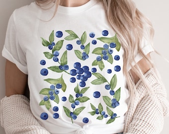 Summer fruits women shirts, foodie shirt, blueberry plant lover gift, cottagecore clothing, foodie gift, garden lover gift, gardening shirt