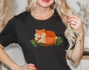Camiseta de zorro lindo sentado en un tronco, camiseta para amantes de los zorros, regalo de zorro, ropa para amantes de los zorros, camiseta de zorro, camiseta de zorro de otoño, regalo para amantes de los animales