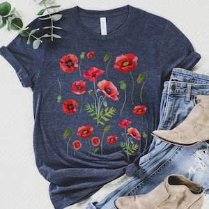 Red poppy shirt gift for poppy flower lover, wildflower tshirt, California poppies shirt, botanical wild flower shirt, plant lady shirt gift
