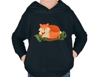Cute fox sitting on log hoodie, fox animal lover hooded sweatshirt for toddlers, fox gift, fox lover clothing, fox sweater for kids, fall