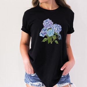 Hydrangeas shirt, blue flower tee, wildflower tshirt, botanical, cottagecore clothing, gift for mom, wild flower shirt, plant lady gift,