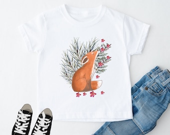 Cute fox kid shirt cottagecore clothing toddler botanical floral tee animal shirt kids wild flower shirt woodland animals kid fox lover gift