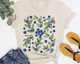 Summer fruits women shirts, foodie shirt, blueberry plant lover gift, cottagecore clothing, foodie gift, garden lover gift, gardening shirt