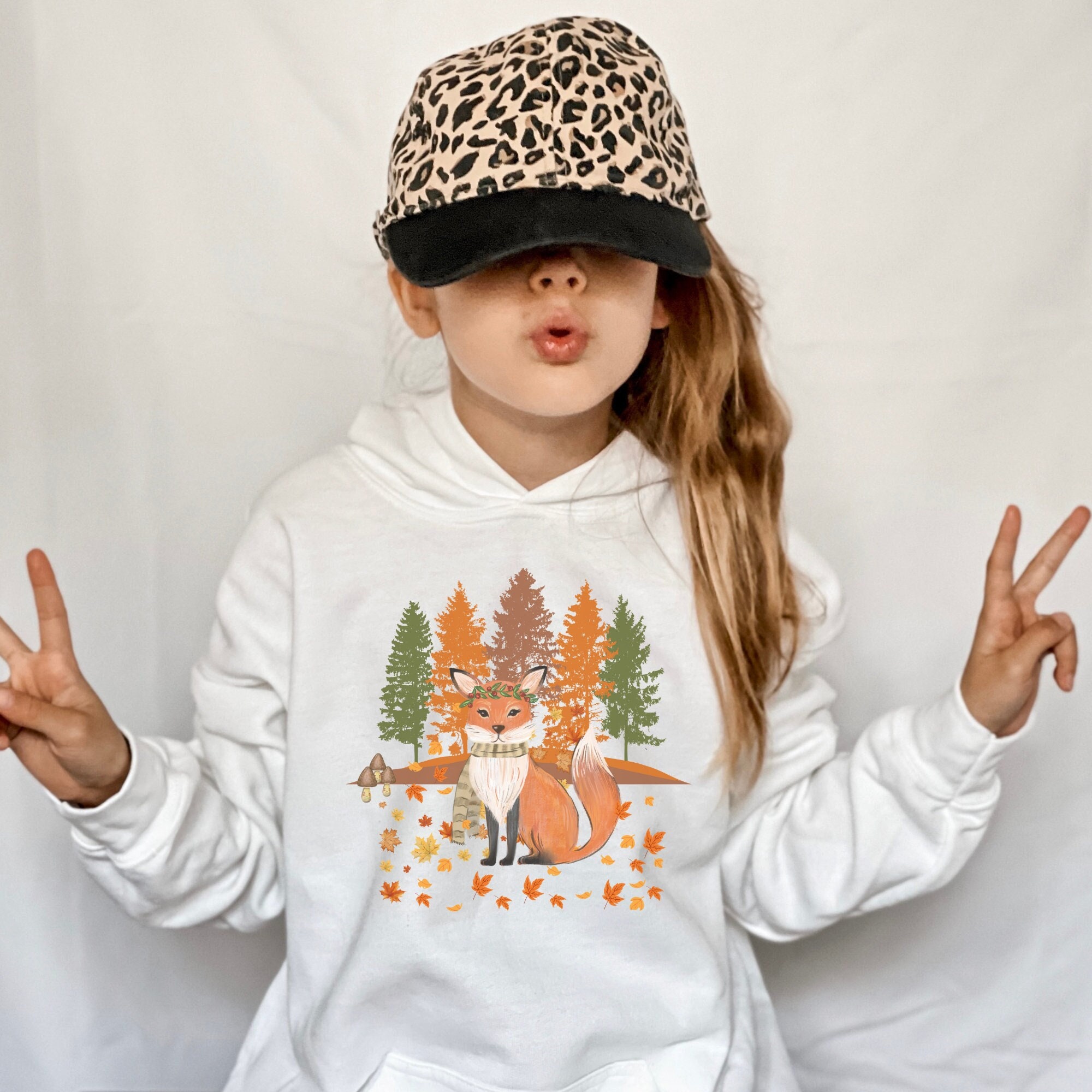 Cute fox hoodie gift for kids woodland animal lover gift for nature lover fox clothing forest tree outdoors travel sweatshirt gift for kid