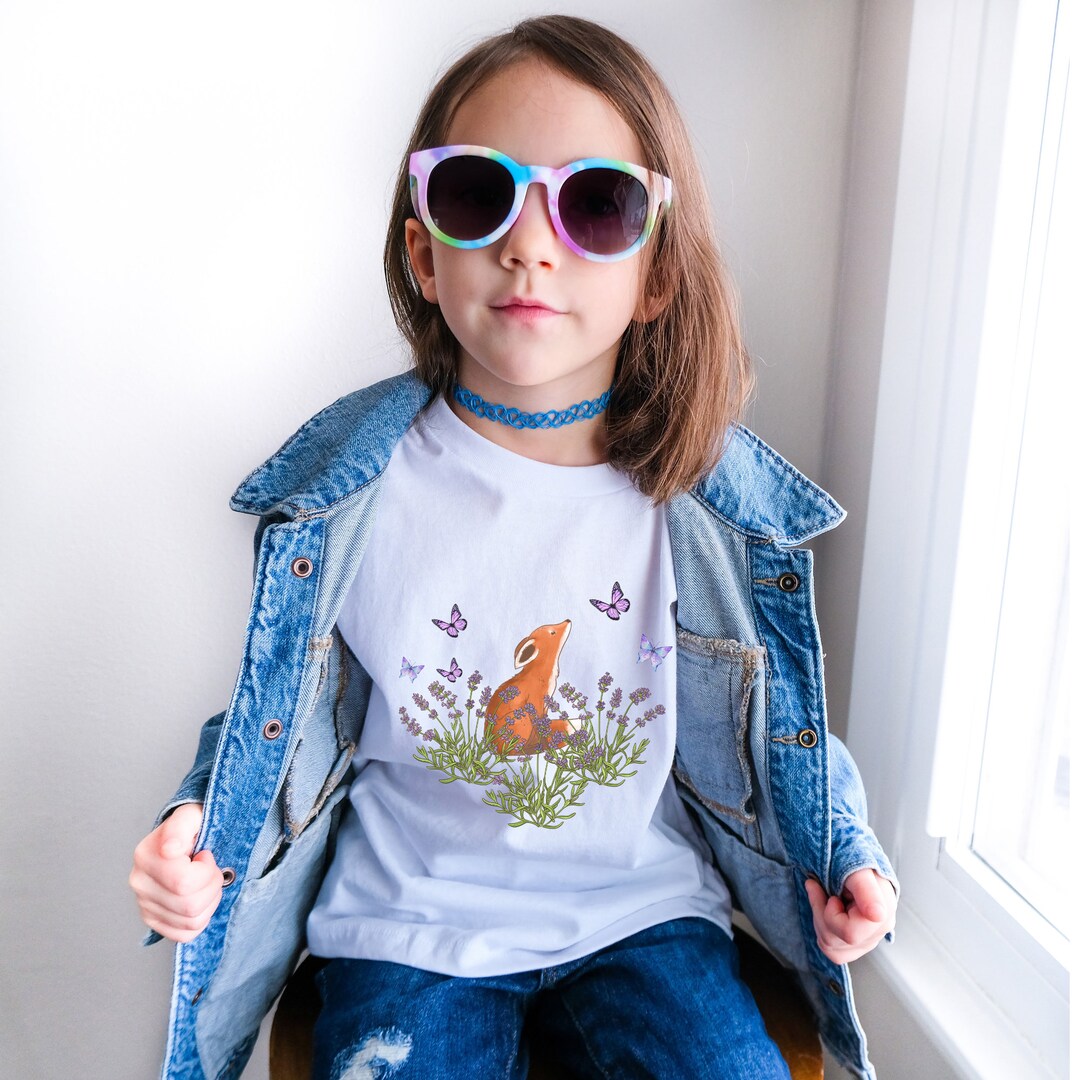 Cute Fox Shirt for Kids, Vintage Cottagecore Butterfly Shirt, Botanical