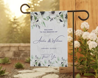 Weißer Mohn benutzerdefinierte Hochzeit Garten Flagge Geschenk für Braut und Bräutigam Hochzeitsgeschenk personalisierte Hochzeitsankündigung Banner Blumen Veranda Dekor