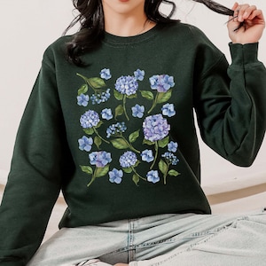 hydrangea women sweatshirt, wildflower sweater, nature lover, wild floral gift, garden lover gift, gardening shirt, botanical flowers gift image 9