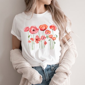 California poppy floral shirt, botanical poppies shirt for women, wildflower t shirt, plant shirt, cottagecore shirt, birthday gift for her