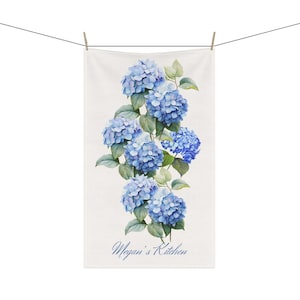 Custom hydrangea tea towel personalized gift flower lover anniversary gift for wife floral housewarming gift newlyweds custom wedding gift