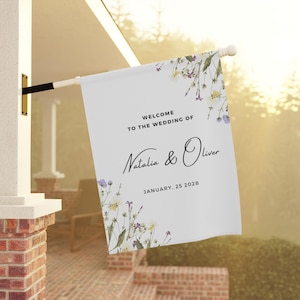 Wildflowers wedding theme garden flag custom gift for bride and groom personalized wedding banner custom est floral wedding announcement