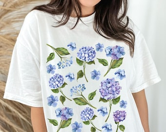 Chemise esthétique fille jardin hortensia bleu amoureux des fleurs cadeaux de jardinage chemise dame plante cadeau amoureux de la nature meilleur ami thème fête hortensia