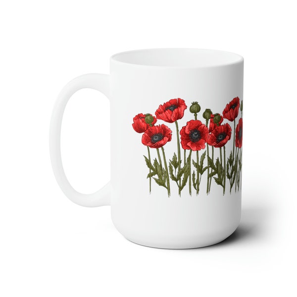 Mug coquelicot rouge, fleur de pavot, tasse à café, verres floraux, plante dame, cadeau pour amoureux du jardin, cadeau pour amoureux de pavot, cadeaux de fleurs sauvages, cadeau de jardinier