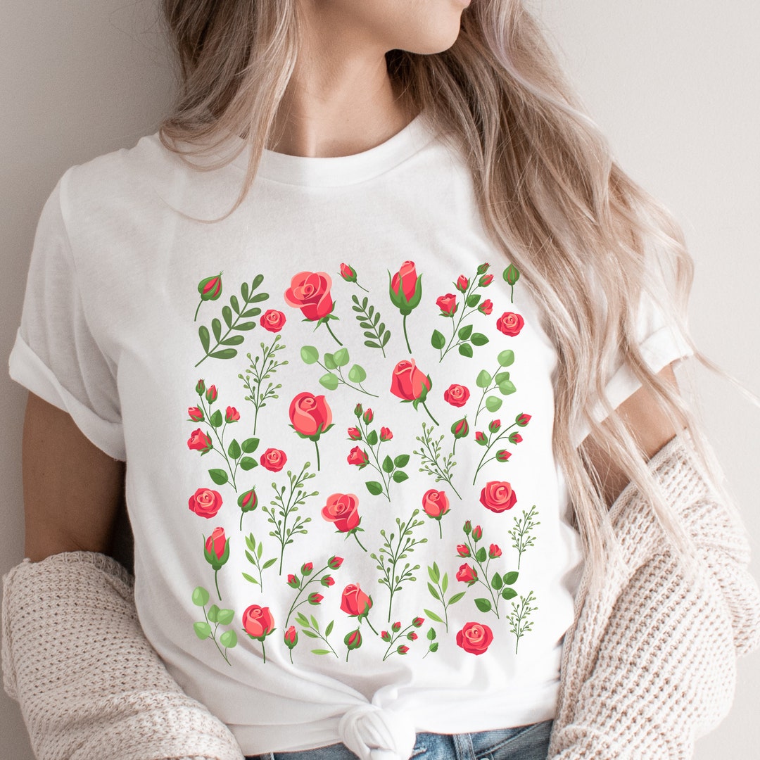 Roses Shirt Red Rose Shirt for Women Wildflowers Tshirt Plant Lady Shirt Garden Lover Gift