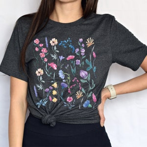 Wildflower shirt, botanical floral shirt for girls, gardener shirt, cottagecore clothing, wild flower tshirt, best friend gift, birthday gif