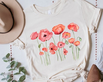 Red poppies, California poppy shirt, birthday gift for her, plant lady shirt, wildflower shirt, poppy flower shirt, gift for women, florals