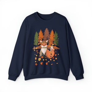 Bonita sudadera de zorro, regalo para amantes de los zorros, suéter de animales del bosque, suéter acogedor con hojas de otoño, regalos de otoño para mamá, amantes de la naturaleza. imagen 9
