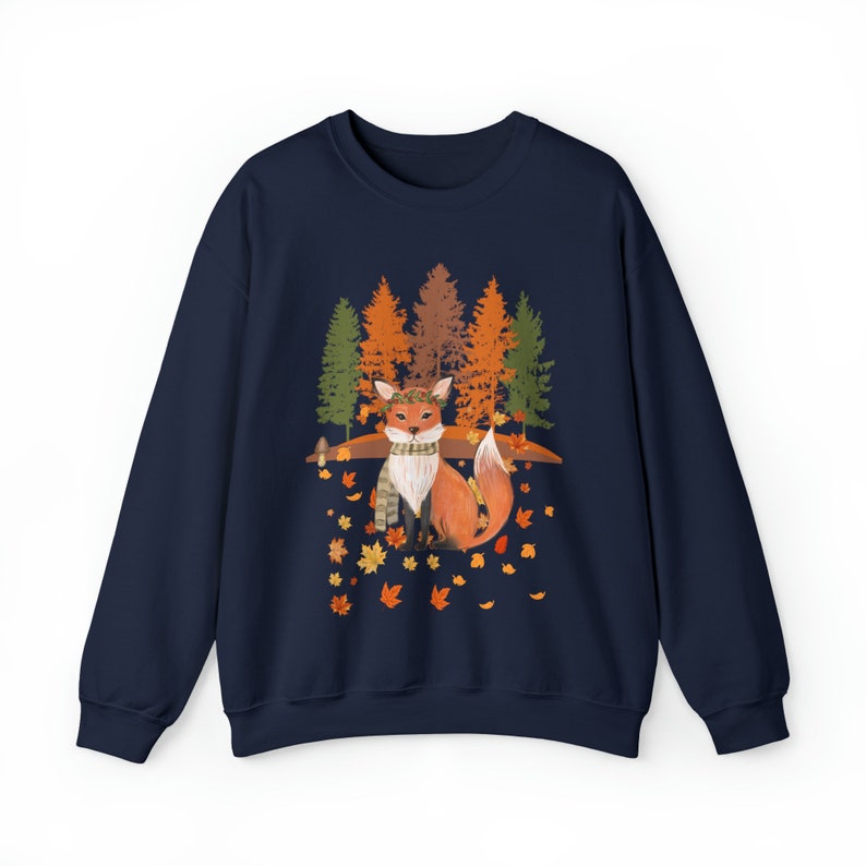 Bonita sudadera de zorro, regalo para amantes de los zorros, suéter de animales del bosque, suéter acogedor con hojas de otoño, regalos de otoño para mamá, amantes de la naturaleza. imagen 9