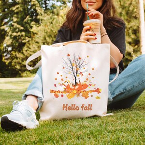 Playful cute fox tote bag cottagecore fall tree leaves animal bag fox lover gift fall season autumn tote gift for women eco friendly fox bag