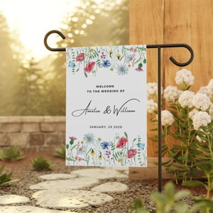 Wildflowers wedding Garden flag custom wedding gift for bride and groom display sign for wedding party event personalized floral banner gift