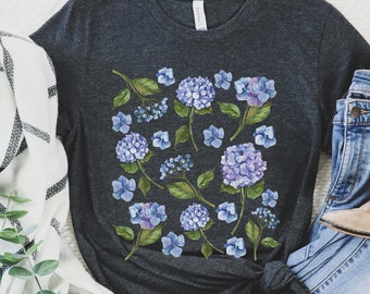 hydrangea women shirt, wildflower tshirt, nature lover shirt, wild floral gift, garden lover gift, gardening shirt, botanical flowers gift