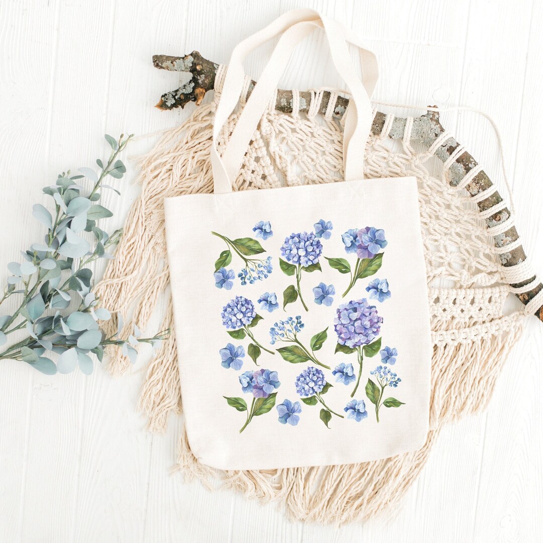 Hydrangea Tote Bag, Wildflower Tote, Blue Hydrangeas Flower Beach Bag ...