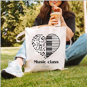 Cadeau personnalisé sac fourre-tout coeur de piano pour professeur de musique nom personnalisé classe de piano cadeau fourre-tout écologique pour son livre sac fourre-tout cadeau professeur