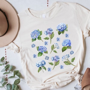 Blue hydrangea shirt gift for women botanical flower shirt wildflower tshirt gift for plant lady hydrangea plant nature lover gardening gift