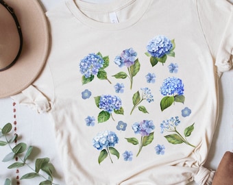 Blue hydrangea shirt gift for women botanical flower shirt wildflower tshirt gift for plant lady hydrangea plant nature lover gardening gift