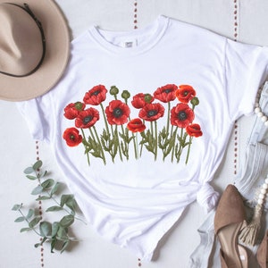 Red poppy flower shirt, wildflower california poppies shirt, gift for poppy flower lovers, botanical wild flower tshirt, plant lady shirt gf