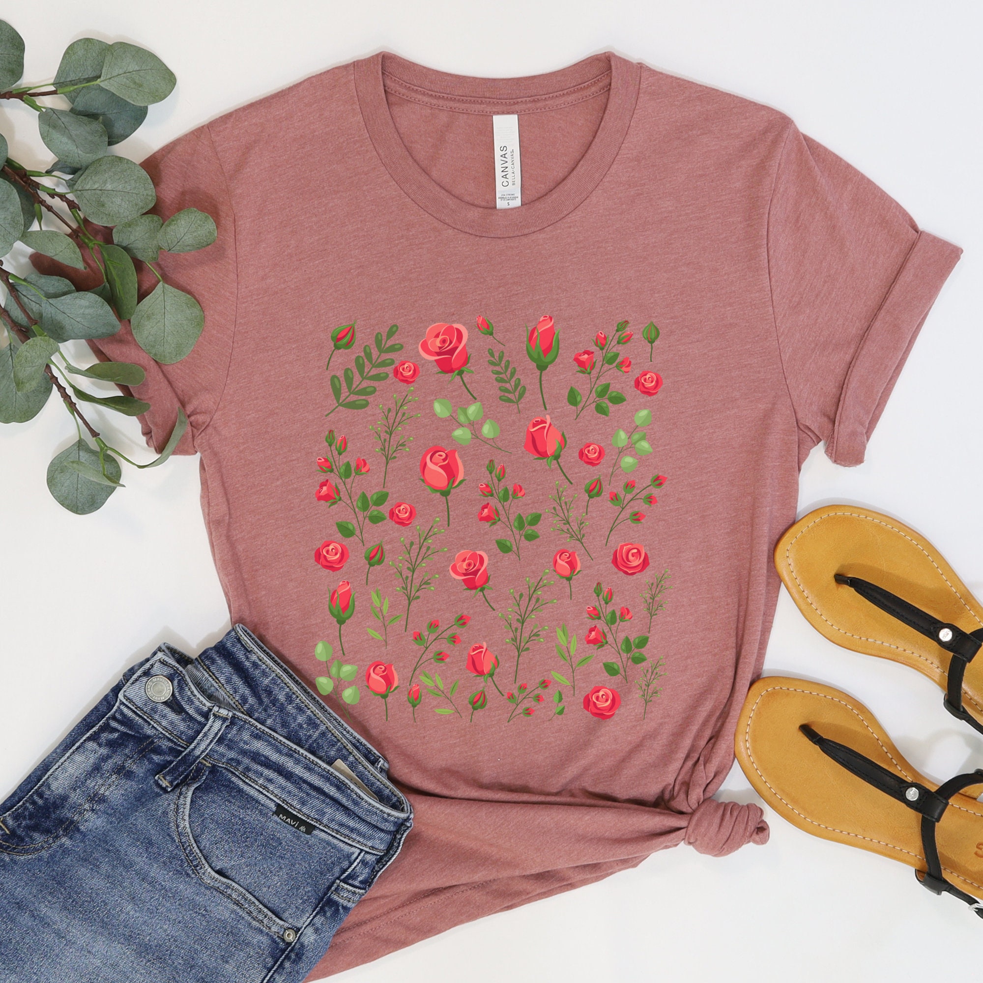 Roses shirt, red rose shirt for women, wildflowers tshirt, plant lady ...