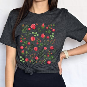 Roses shirt, red rose shirt for women, wildflowers tshirt, plant lady shirt, garden lover gift, gardener shirt, wild flower shirt, botanical