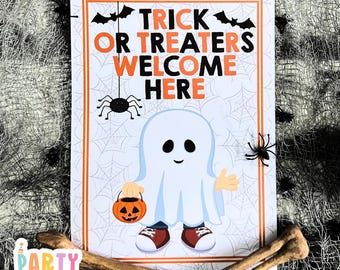 Cartello di benvenuto per Halloween "Dolcetto o scherzetto" / Digitale pronto per la stampa