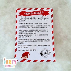 Christmas GIRL Elf Personalised Christmas Elf Welcome (RETURNING) to our family letter and envelope Printed Prop Elf Antics DIGITAL