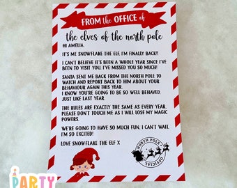 Elfo navideño NIÑA Elfo navideño personalizado Bienvenida (REGRESO) a nuestra carta familiar y sobre Impreso Prop Travesuras de elfo DIGITAL