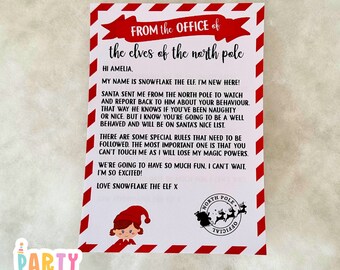 Elfo navideño NIÑA Elfo navideño personalizado Bienvenida (NUEVO) a nuestra familia Carta y sobre Impreso Travesuras de elfo DIGITAL