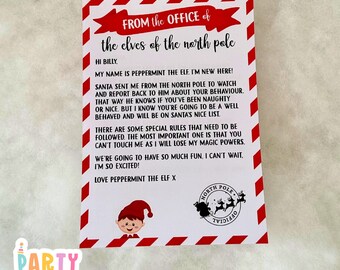 Elfo navideño NIÑO Elfo navideño personalizado Bienvenido (NUEVO) a nuestra familia Carta y sobre Impreso Travesuras de elfo DIGITAL