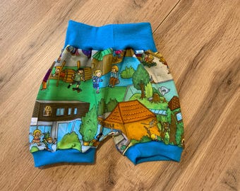 Handmade kurze Pumphose Gr. 98/104 Jersey Wimmelbuch Zoo *neu*