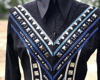 Western Show Vest With Shirt Glass‑Stone Embellished Vest Matching Show Shirt Showmanship Horsemanship Riding Performance Rodeo Queen Outfit